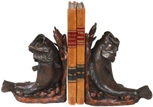 Bookends Bookend TRADITIONAL Lodge Southern Bass Fish Oxblood Red Resin